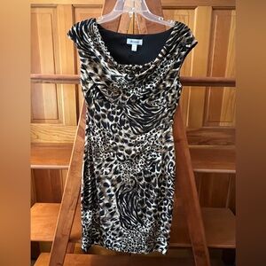 Dressbarn Petite Animal Print Ruched Sheath Dress – Size 6P